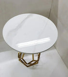 White Marble End Side Table with Hexagon Gold Stand