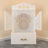Premium Door Temple with Inbuilt Focus Light & Spacious Wooden Shelf