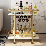 Contemporary Bar Cart Trolley With Golden Frame Dual Shelves