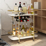 Contemporary Bar Cart Trolley With Golden Frame Dual Shelves
