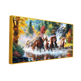 Seven Running Horses in Water Canvas Big Panoramic Wall Painting
