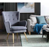 Tufted Long Back Grey Lounge Chair With Ottoman