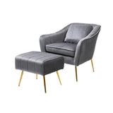 Grey Fluffy Super Comfy Velvet Lounge Chair With Ottoman