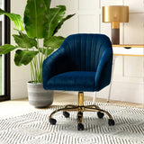 Refined Navy Blue Tufted Velvet Armchair With Golden Legs