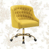 Velvet Clemence Yellow Task Chairs/Study Chair/Office Chair for Study Room, Office, Swivel Armchair with Gold Base