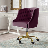 Velvet Clemence Purple Task Chairs/Study Chair/Office Chair for Study Room, Office, Swivel Armchair with Gold Base