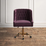 Velvet Clemence Purple Task Chairs/Study Chair/Office Chair for Study Room, Office, Swivel Armchair with Gold Base