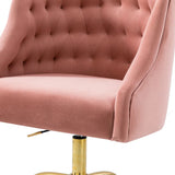 Velvet Clemence Pink Task Chairs/Study Chair/Office Chair for Study Room, Office, Swivel Armchair with Gold Base