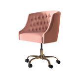 Velvet Clemence Pink Task Chairs/Study Chair/Office Chair for Study Room, Office, Swivel Armchair with Gold Base