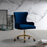 Velvet Clemence Royal Blue Task Chairs/Study Chair/Office Chair for Study Room, Office, Swivel Armchair with Gold Base