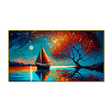 Sailboat with Full Moon Abstract Digital Printed Canvas Wall Painting