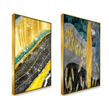Modern Abstract Golden Dried Botanical Wheat Grass Boho Canvas Painting Two Pieces