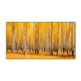 Stunning Birch Trees Yellow Forest Panorama Modern Design Canvas Painting