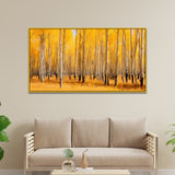 Stunning Birch Trees Yellow Forest Panorama Modern Design Canvas Painting