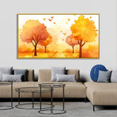 Beautiful Autumn Landscape Canvas Painting with Yellow Trees