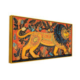 Vibrant Folk Art Style Traditional Lion Canvas Wall Painting