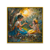 Radha Krishna Canvas Wall Painting with Floating Frame