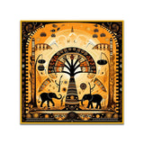 Warli-Inspired Elephant Artwork Tribal Tree of Life Canvas Wall Painting