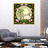 Exquisite Pichwai Canvas Painting with Cow and Lotus Design
