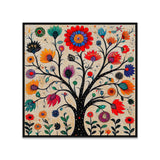 Indian Colorful Madhubani Canvas Painting Art with Detailed Floral Patterns