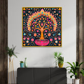 Authentic Madhubani Indian Colorful Wall Painting with Detailed Floral Patterns
