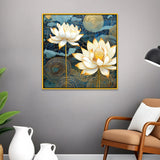 White Lotus Vastu Floral Canvas Wall Painting