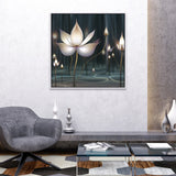 Mystical White Lotus Flower Vastu Digital Printed Square Canvas Wall Painting