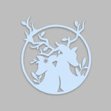 Loving Deer in Round Shaped Backlit Wooden Wall Decor with LED Night Light Walnut Finish