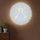Meditating Lord Buddha Art Backlit Wooden Wall Hanging with LED Night Light Walnut Finish