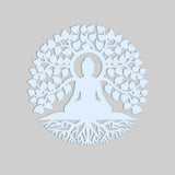 Meditating Lord Buddha Art Backlit Wooden Wall Hanging with LED Night Light Walnut Finish