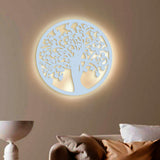 Beautiful Tree of life Round Backlit Wooden Wall Hanging with LED Night Light Walnut Finish