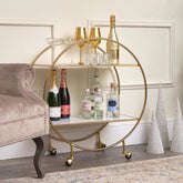 Elegant Gold Marble Round Bar Cart Drinks Trolley