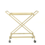 Elegant Golden Finish Drink Cart With Crossed Metal Frame