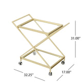Elegant Golden Finish Drink Cart With Crossed Metal Frame