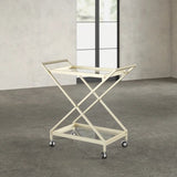 Elegant Golden Finish Drink Cart With Crossed Metal Frame