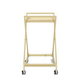 Elegant Golden Finish Drink Cart With Crossed Metal Frame