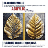 Golden Leaf Textured Impasto Layers Acrylic Floating Wall Painting Set of 2