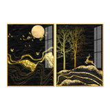 Golden Textured Mountains Art Premium Acrylic Floating Wall Painting Set of 2