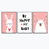 Playful Baby Sheep & Rabbit Kids Room Wall Frame Set of 3