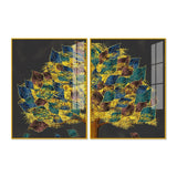 Luxury Golden Shiny Tufted Leaves Tree Acrylic Floating Wall Painting Set of 2