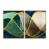 Luxury Golden Waves Line Art Premium Acrylic Floating Wall Painting Set of 2