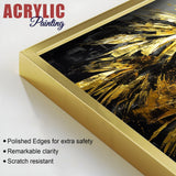 Premium Black and Shiny Gold Palm Leaves Acrylic Floating Wall Painting Set of 2