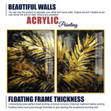 Premium Black and Shiny Gold Palm Leaves Acrylic Floating Wall Painting Set of 2