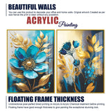Premium Textural Blue Flower Artistic Acrylic Floating Wall Painting Set of 2