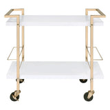 Rolling White Bar Trolley With Sophisticated Golden Metal Finish