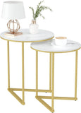 Round Shape Iron Stand Side Marble Table Set of 2