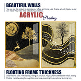 Wavy Golden Lines Mountains Premium Acrylic Floating Wall Painting Set of 2