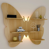 Butterfly Shape Backlit Wood Wall Shelf / Book Shelf / Night Light, Light Oak Finish