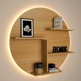 Circle Shape Backlit Wood Wall Shelf / Book Shelf / Night Light, Oak Finish