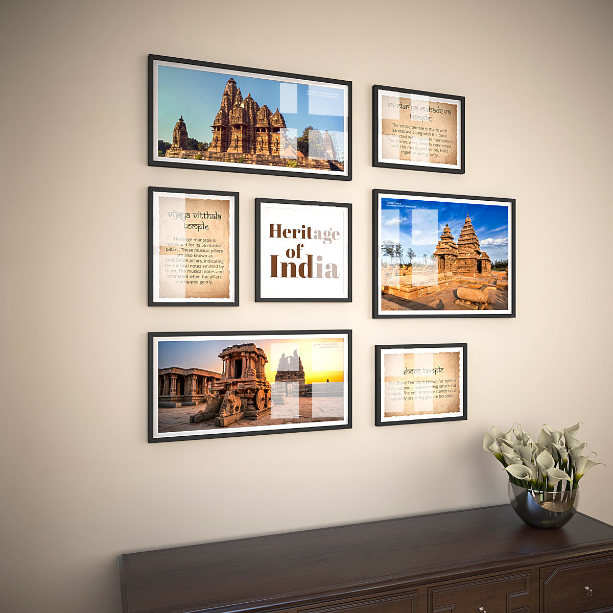 Set Of 7 Frame Sets Of Mystical Heritage Temples Of India